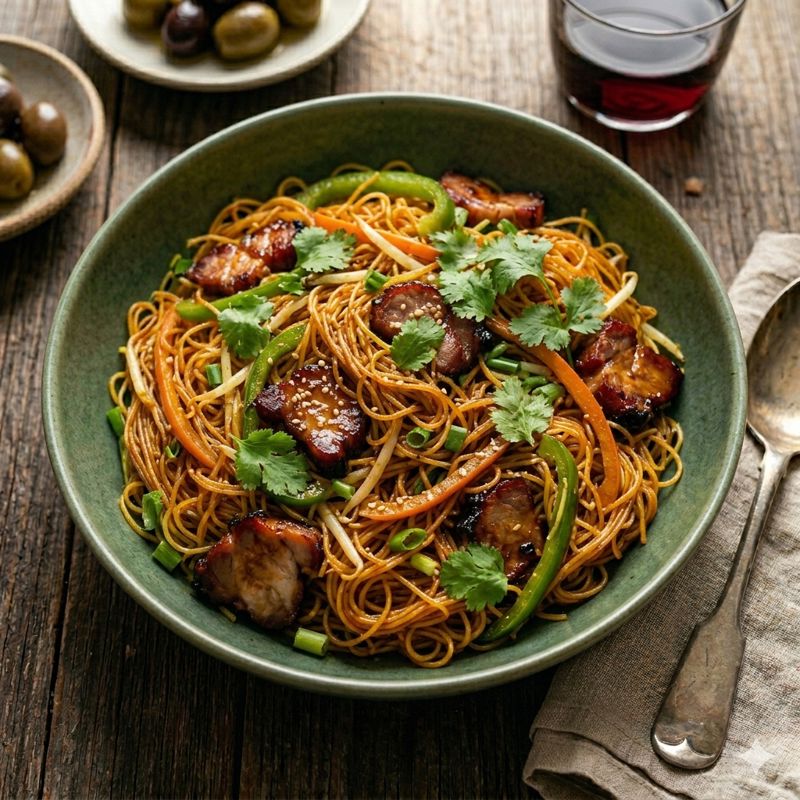 BBQ Pork Singapore Stir Fry Noodles